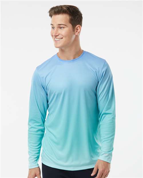 Unisex Barbados Performance Pin Dot Long Sleeve T-Shirt - Blue Mist/ Light Teal