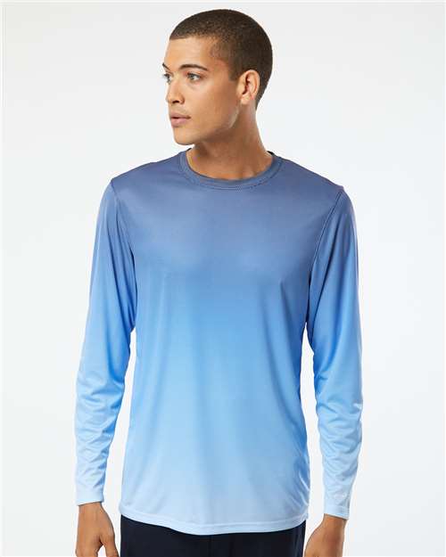 Unisex Barbados Performance Pin Dot Long Sleeve T-Shirt - Navy/ Blue Mist