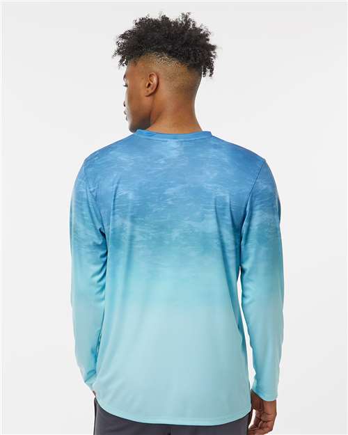 Unisex Montauk Oceanic Fade Performance Long Sleeve T-Shirt - Blue Aqua Fade