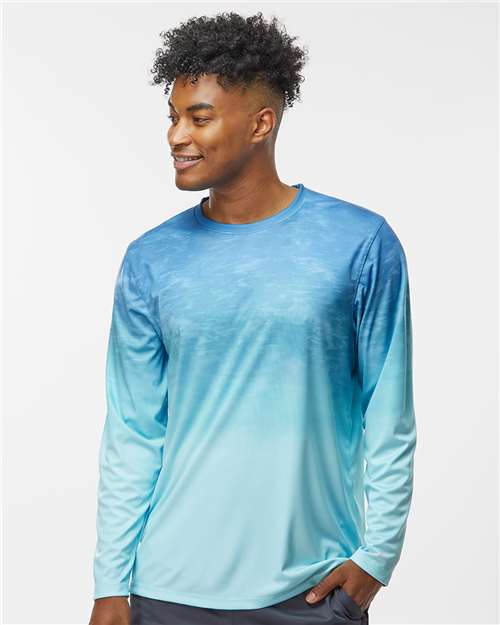 Unisex Montauk Oceanic Fade Performance Long Sleeve T-Shirt - Blue Aqua Fade