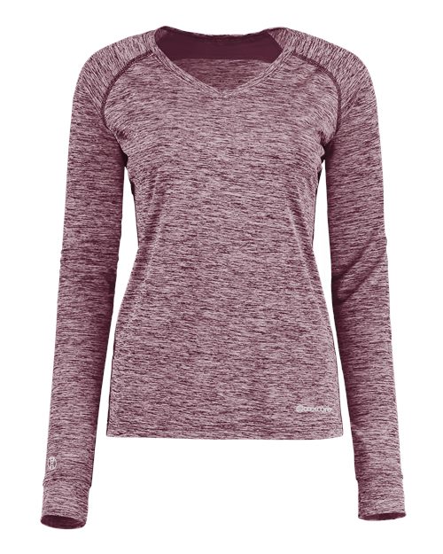 Women's Electrify CoolCore® Long Sleeve V-Neck T-Shirt - Maroon Heather