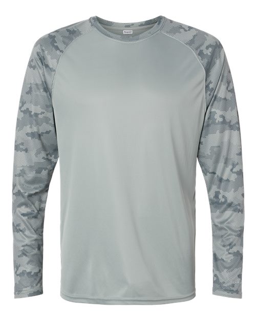 Unisex Cayman Performance Camo Colorblocked Long Sleeve T-Shirt - Medium Grey