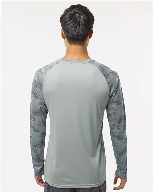 Unisex Cayman Performance Camo Colorblocked Long Sleeve T-Shirt - Medium Grey