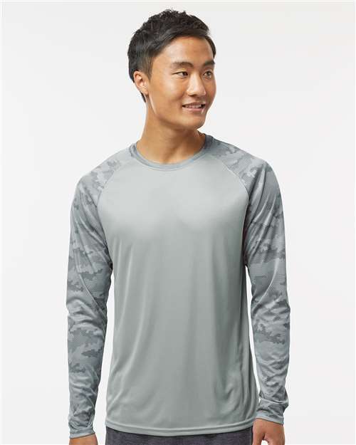 Unisex Cayman Performance Camo Colorblocked Long Sleeve T-Shirt - Medium Grey