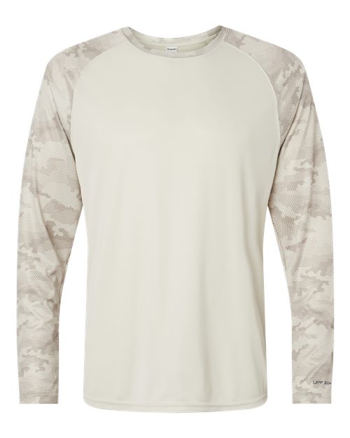 Unisex Cayman Performance Camo Colorblocked Long Sleeve T-Shirt - Sand