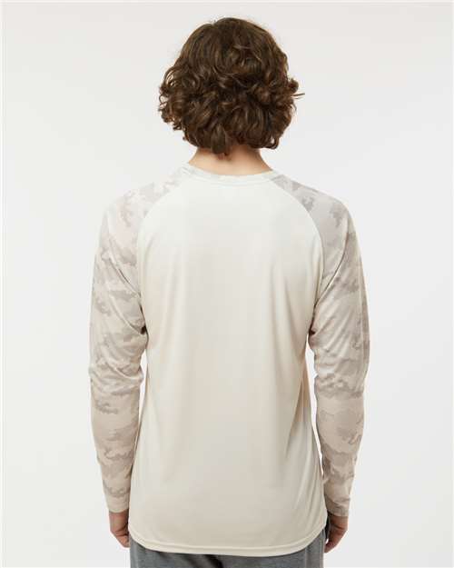 Unisex Cayman Performance Camo Colorblocked Long Sleeve T-Shirt - Sand