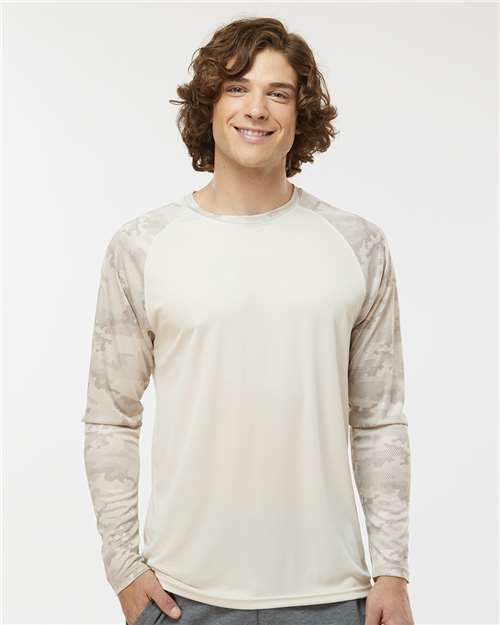 Unisex Cayman Performance Camo Colorblocked Long Sleeve T-Shirt - Sand
