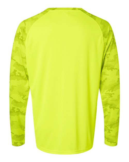 Unisex Cayman Performance Camo Colorblocked Long Sleeve T-Shirt - Safety Green