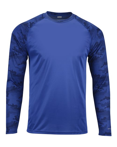 Unisex Cayman Performance Camo Colorblocked Long Sleeve T-Shirt - Royal