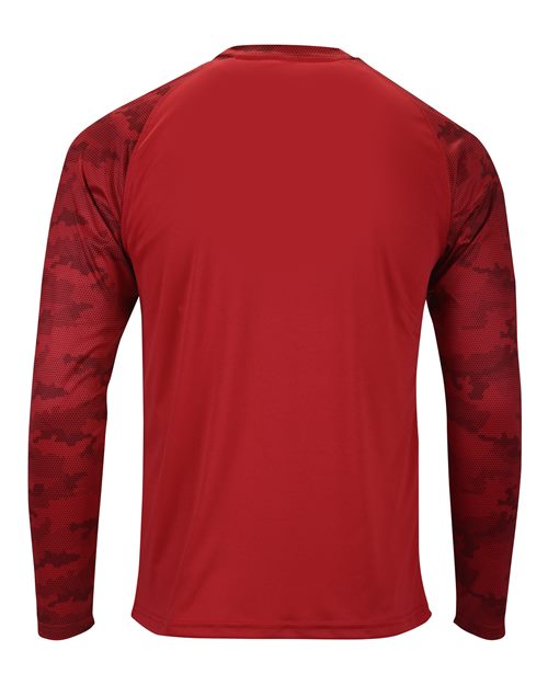 Unisex Cayman Performance Camo Colorblocked Long Sleeve T-Shirt - Red