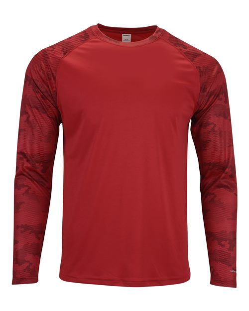 Unisex Cayman Performance Camo Colorblocked Long Sleeve T-Shirt - Red