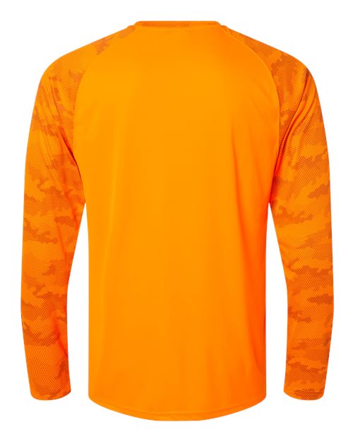 Unisex Cayman Performance Camo Colorblocked Long Sleeve T-Shirt - Neon Orange