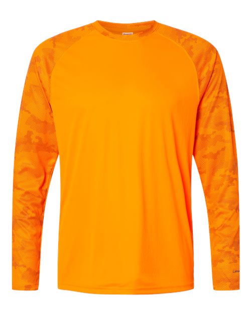 Unisex Cayman Performance Camo Colorblocked Long Sleeve T-Shirt - Neon Orange