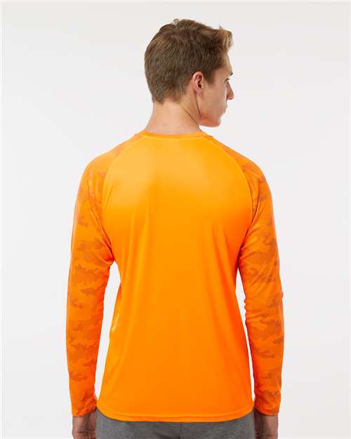 Unisex Cayman Performance Camo Colorblocked Long Sleeve T-Shirt - Neon Orange