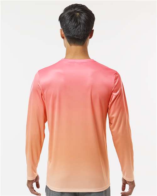 Unisex Barbados Performance Pin Dot Long Sleeve T-Shirt - Red/ Light Orange