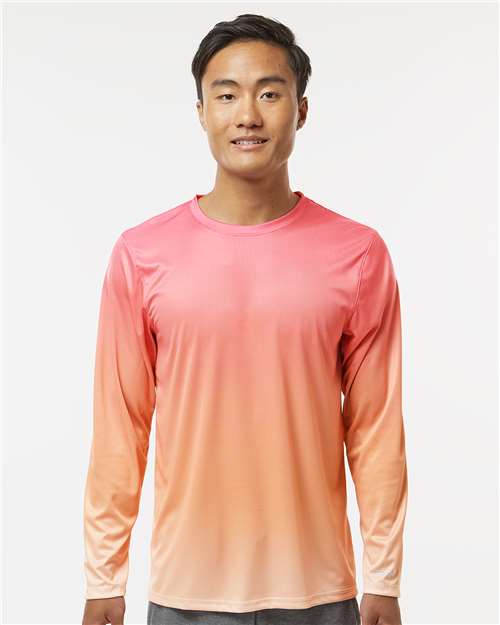 Unisex Barbados Performance Pin Dot Long Sleeve T-Shirt - Red/ Light Orange
