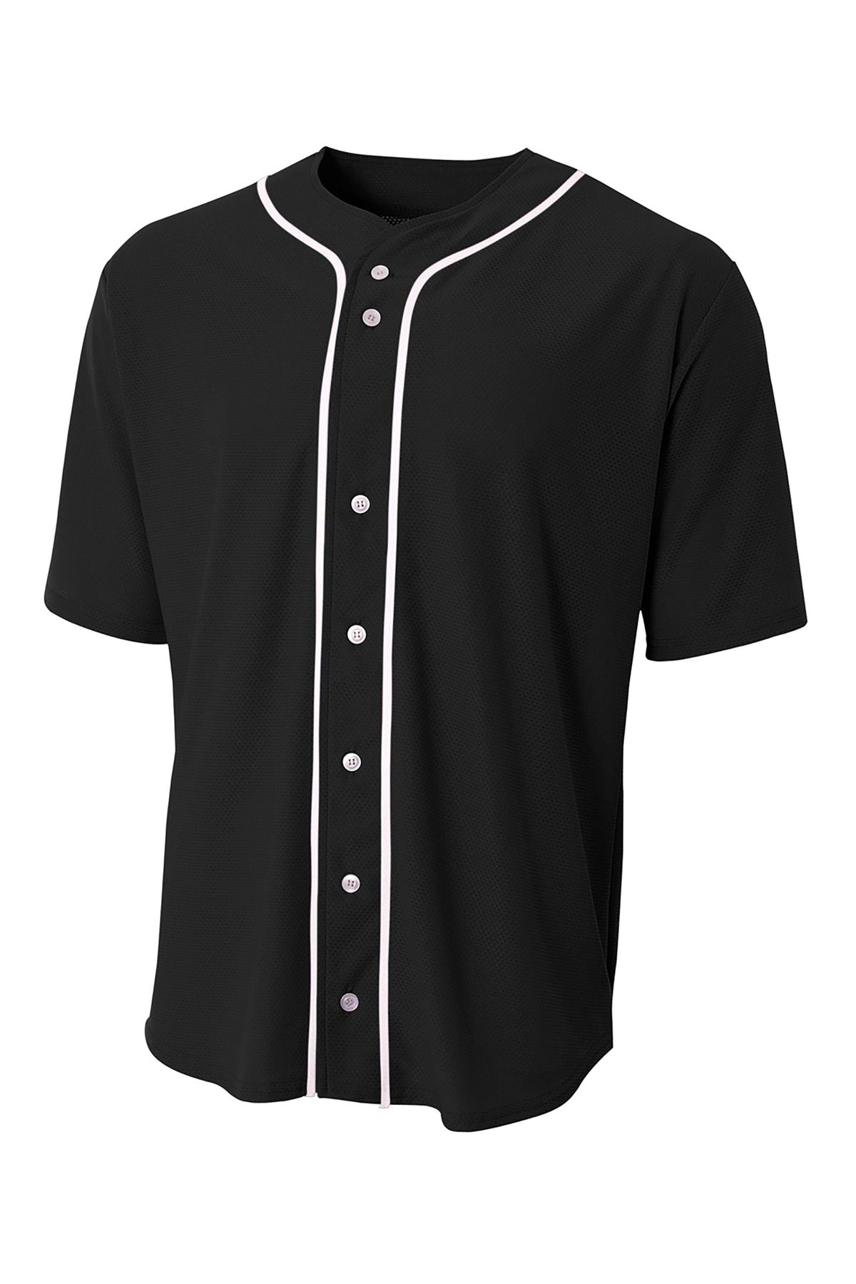 A4 Short Sleeve Full-Button Baseball Top - Black