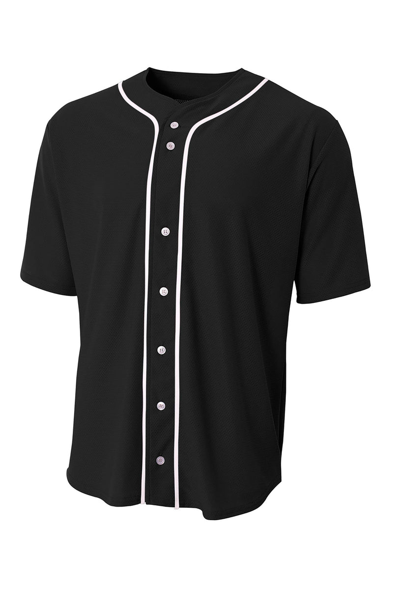A4 Short Sleeve Full-Button Baseball Top - Black