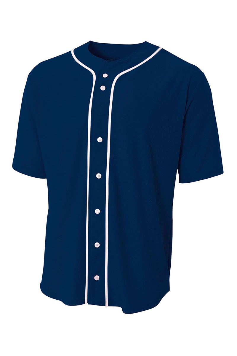 A4 Short Sleeve Full-Button Baseball Top - Navy