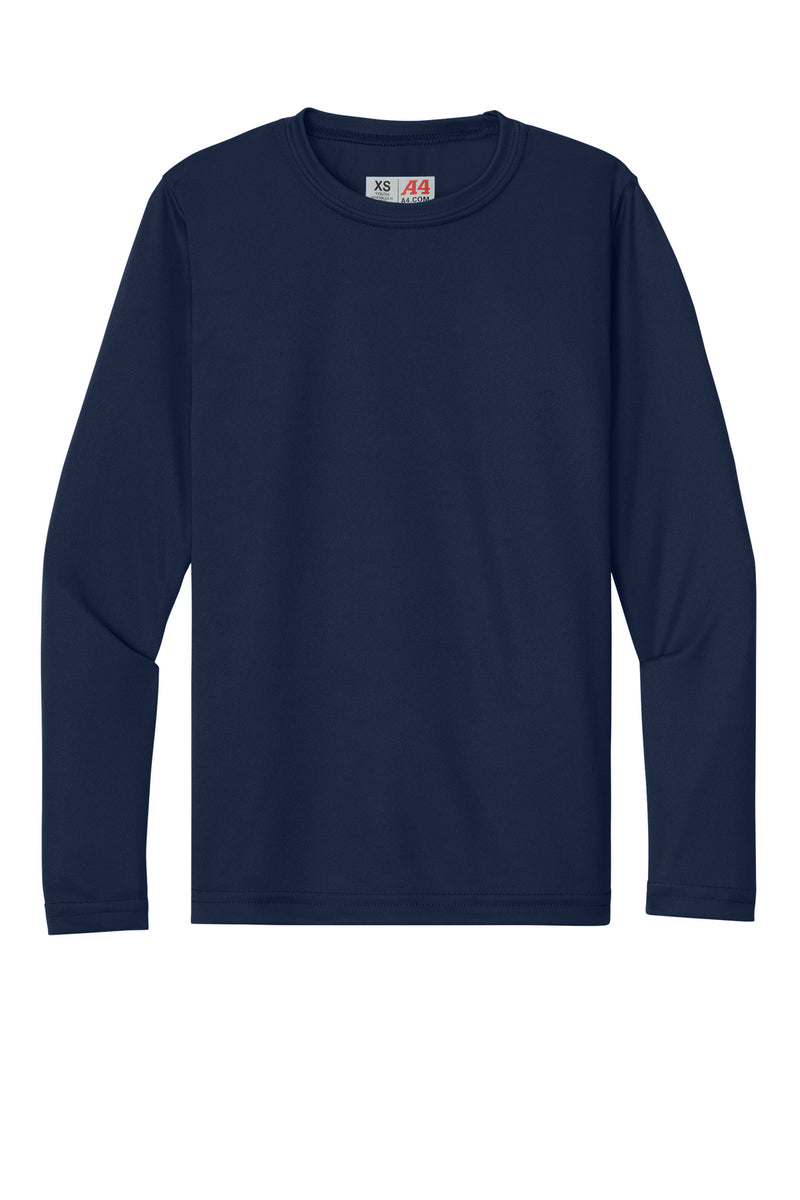 A4 Youth Cooling Performance Long Sleeve Tee - Navy