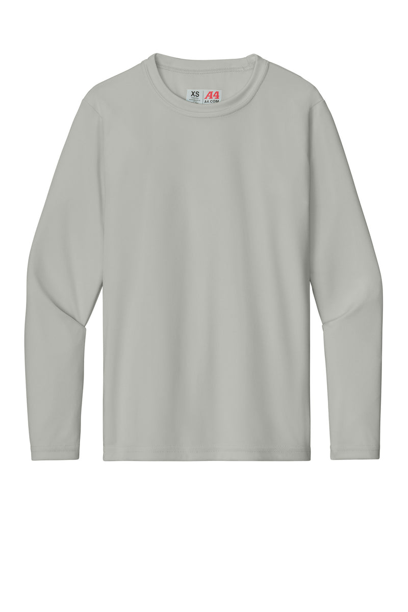 A4 Youth Cooling Performance Long Sleeve Tee - Silver