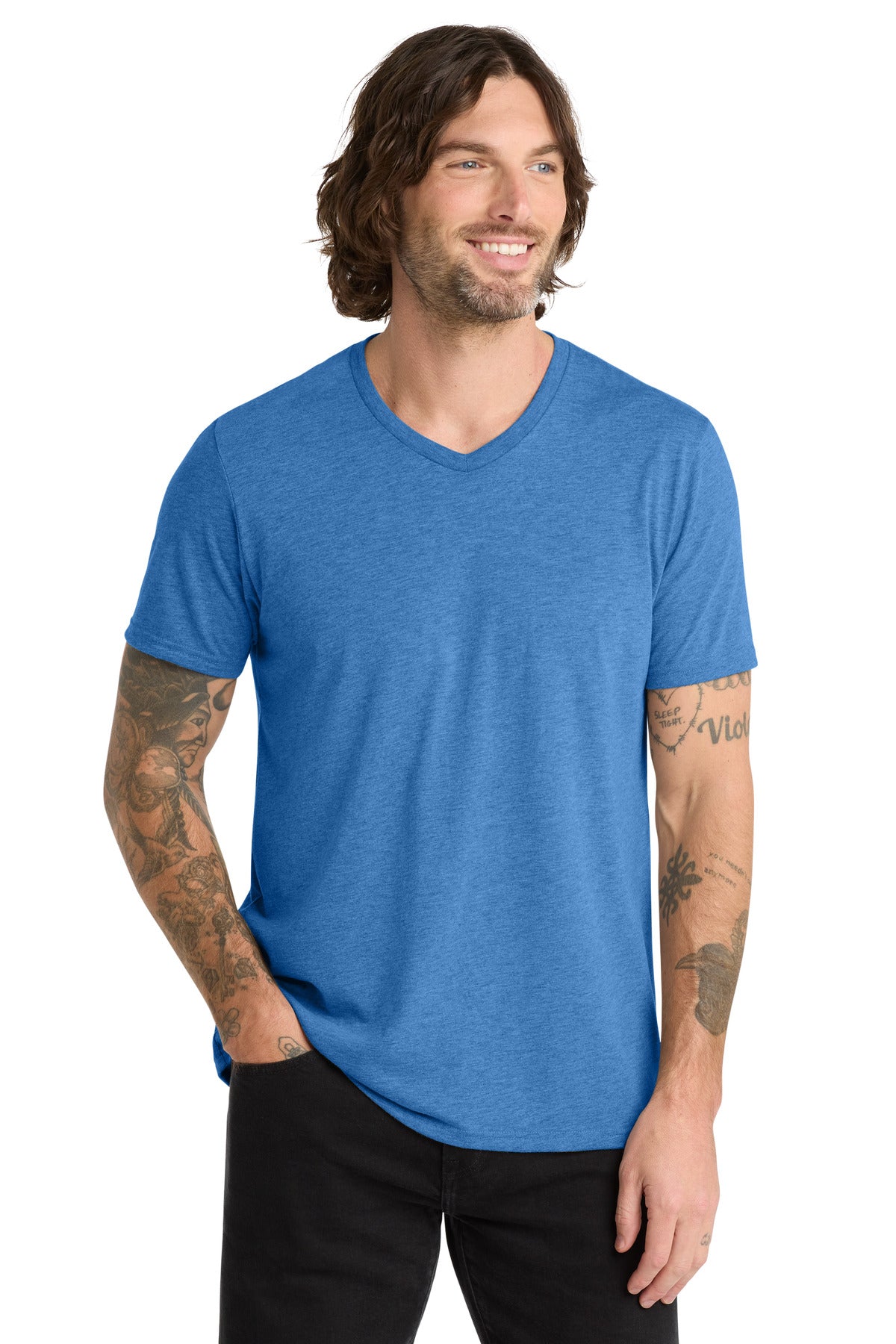 Allmade  Unisex Tri-Blend V-Neck Tee - Azure Blue