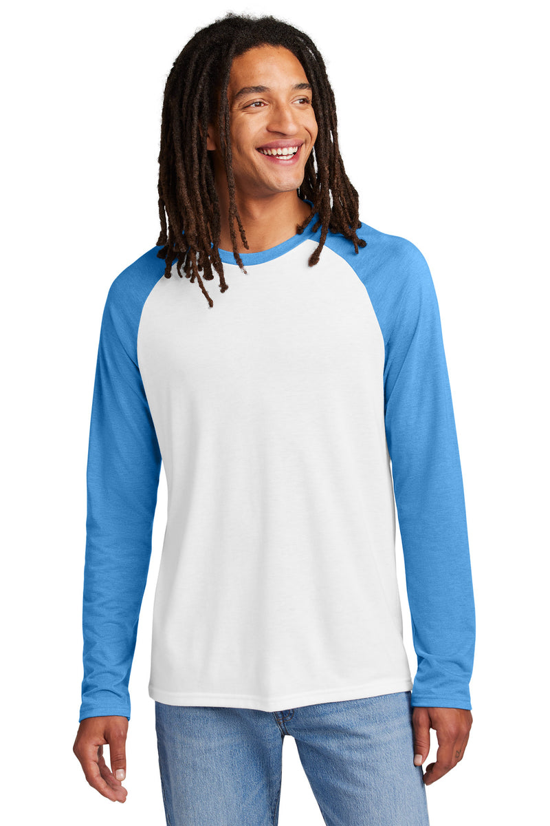 Allmade Unisex Tri-Blend Long Sleeve Colorblock Raglan - Azure Blue/ Bright White