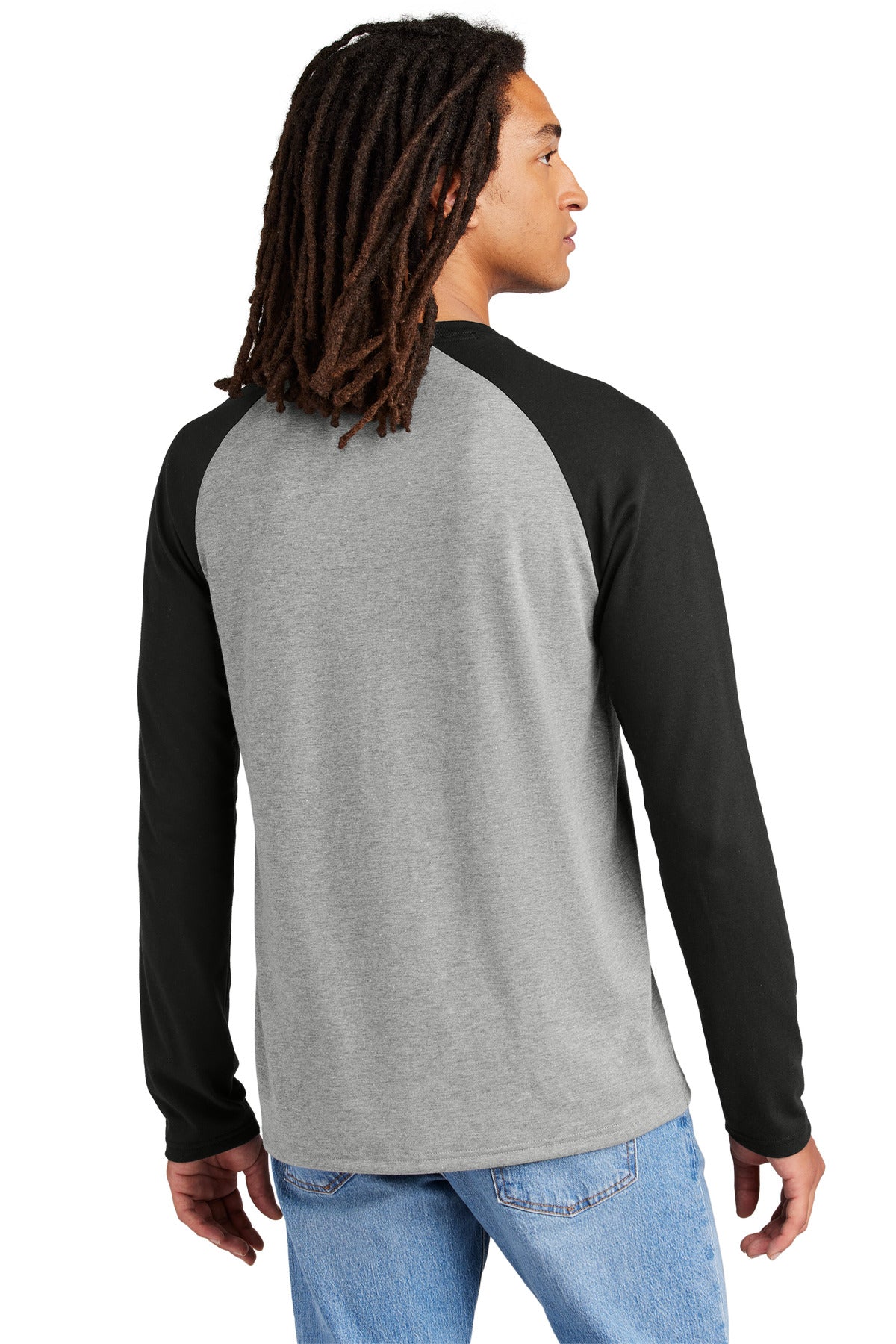 Allmade Unisex Tri-Blend Long Sleeve Colorblock Raglan - Deep Black/ Aluminum Grey