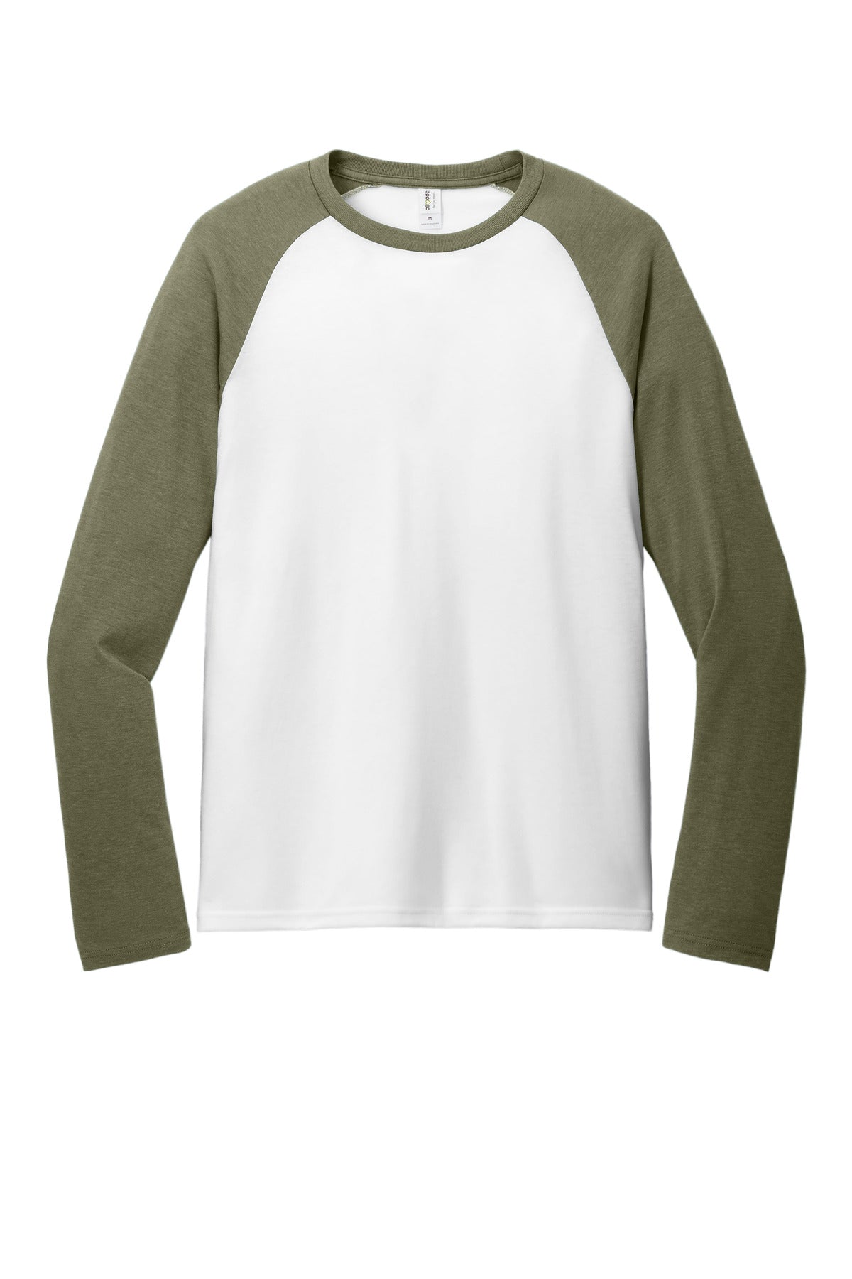 Allmade Unisex Tri-Blend Long Sleeve Colorblock Raglan - Olive You Green/ Bright White