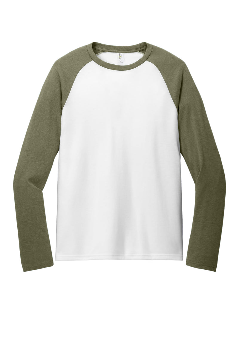 Allmade Unisex Tri-Blend Long Sleeve Colorblock Raglan - Olive You Green/ Bright White