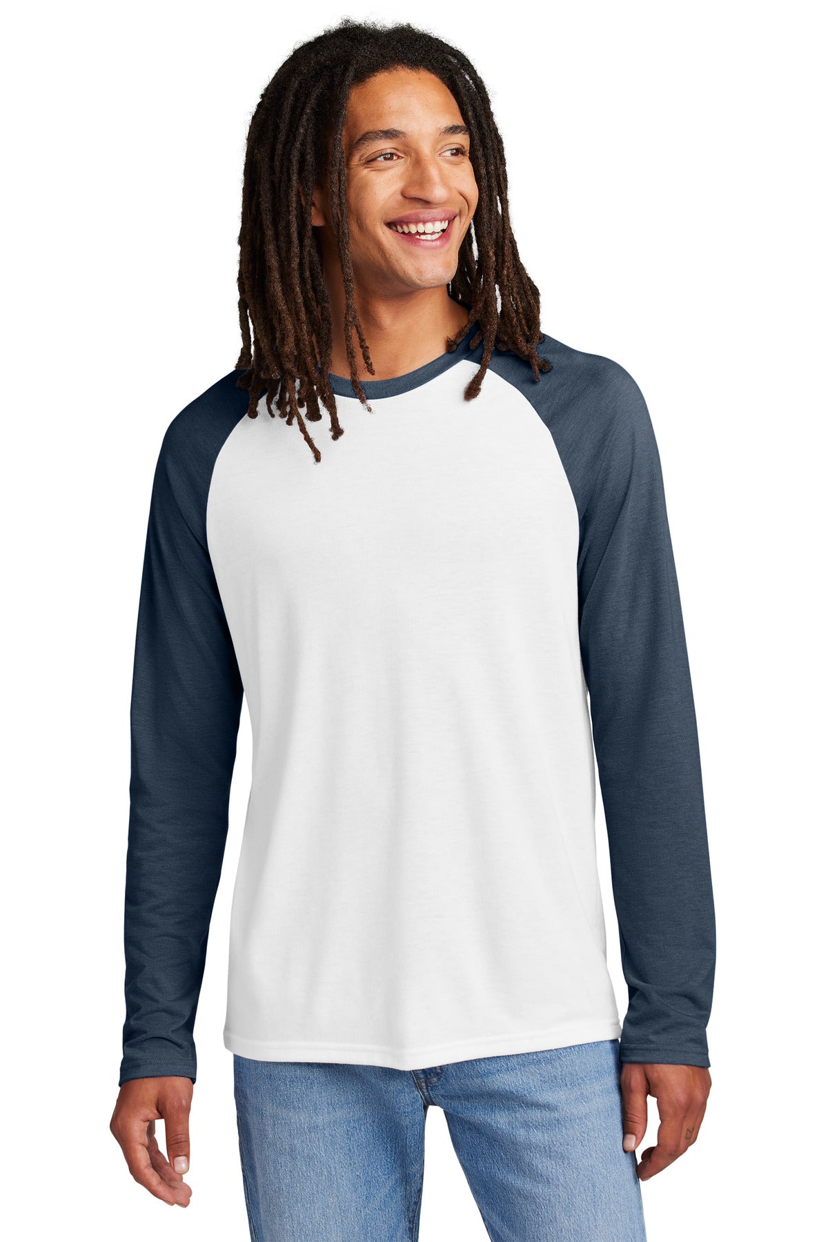 Allmade Unisex Tri-Blend Long Sleeve Colorblock Raglan - Rebel Blue/ Bright White