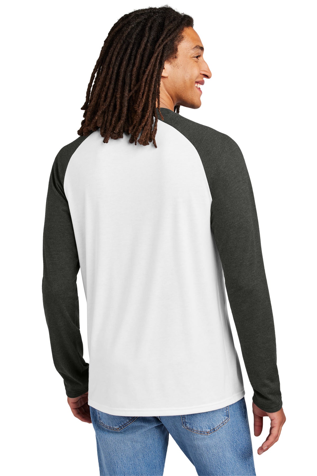 Allmade Unisex Tri-Blend Long Sleeve Colorblock Raglan - Space Black/ Bright White