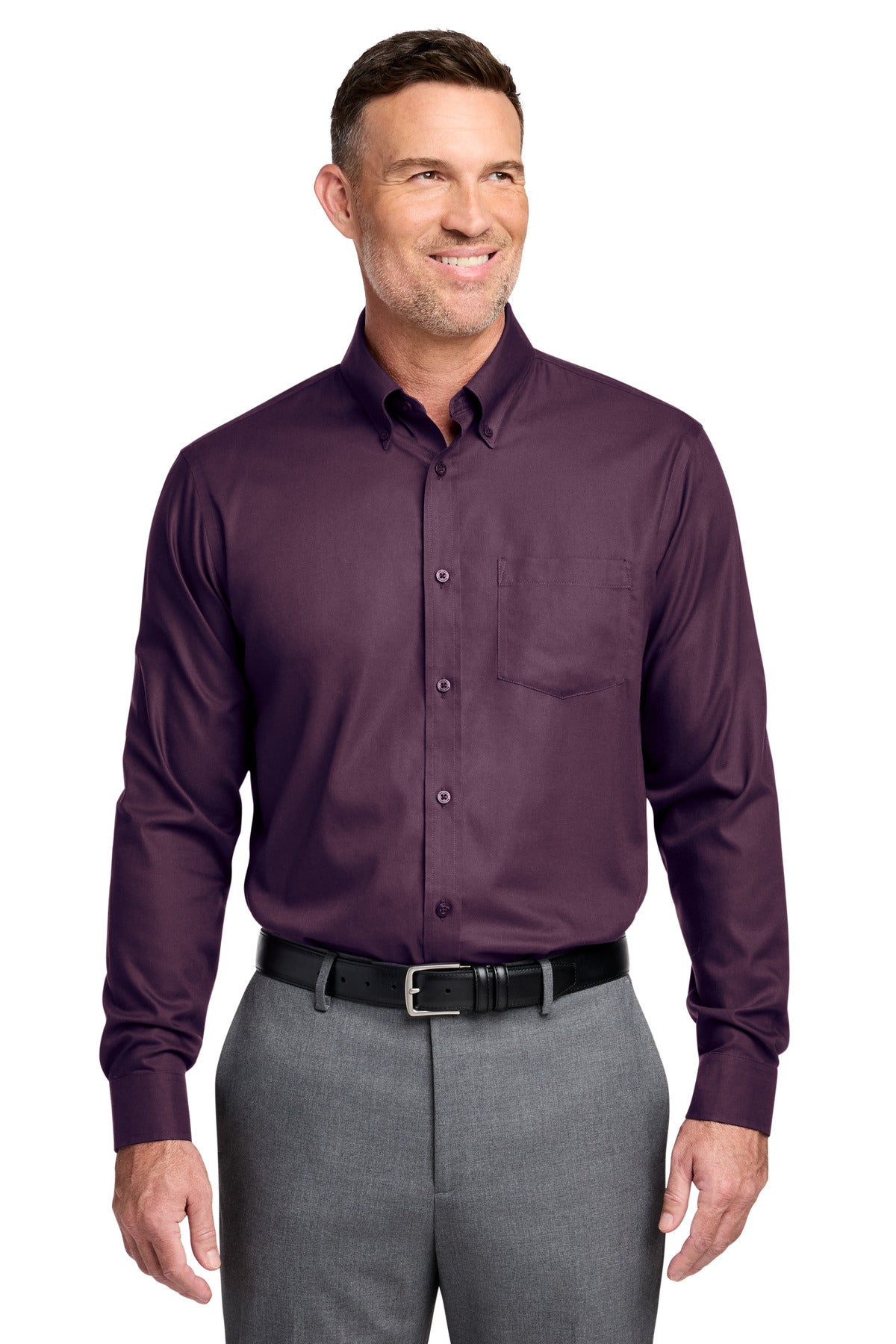Brooks Brothers Wrinkle-Free Stretch Nailhead Shirt - Navy Blazer/ Vintage Port