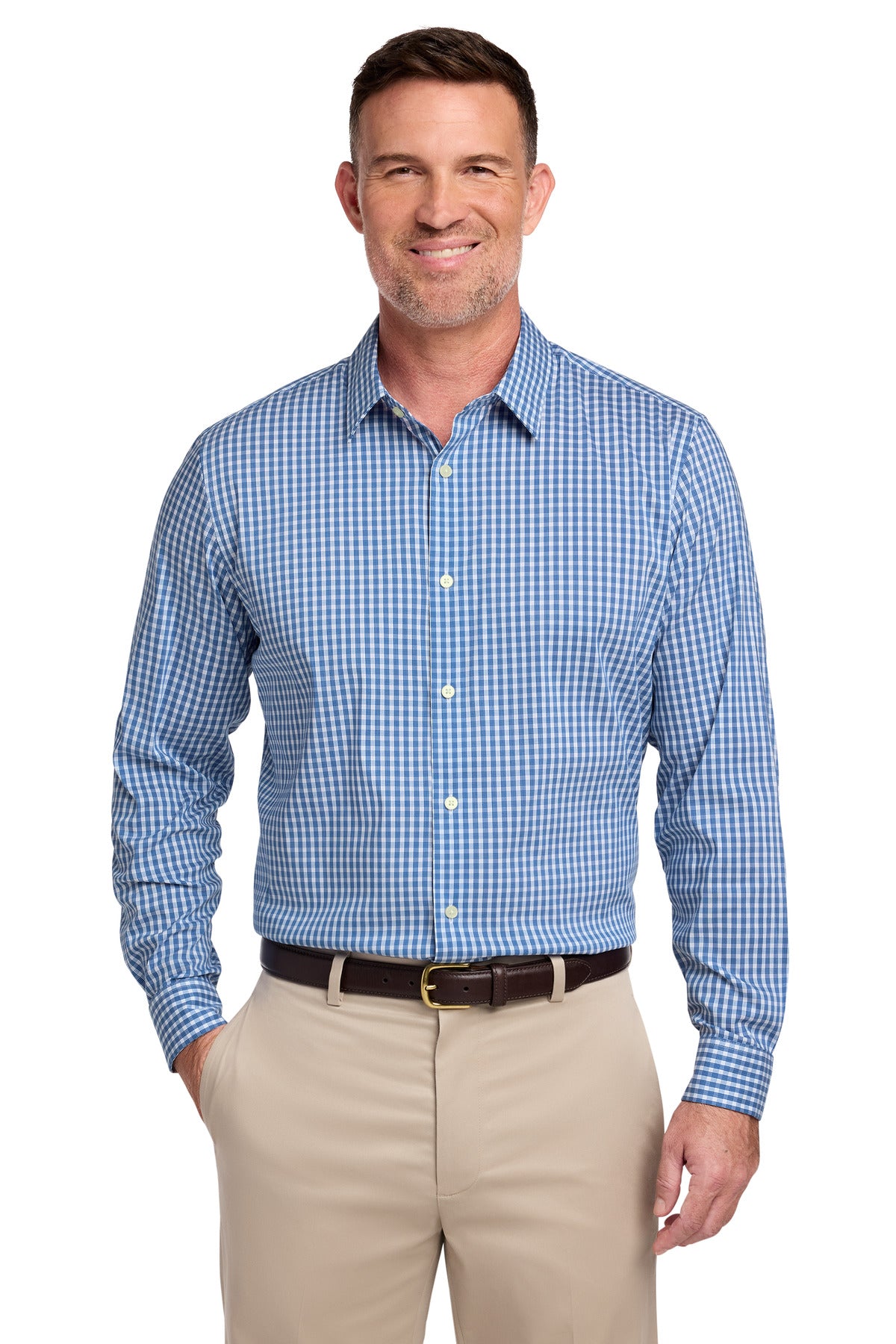 Brooks Brothers Tech Stretch Patterned Shirt - Charter Blue Check