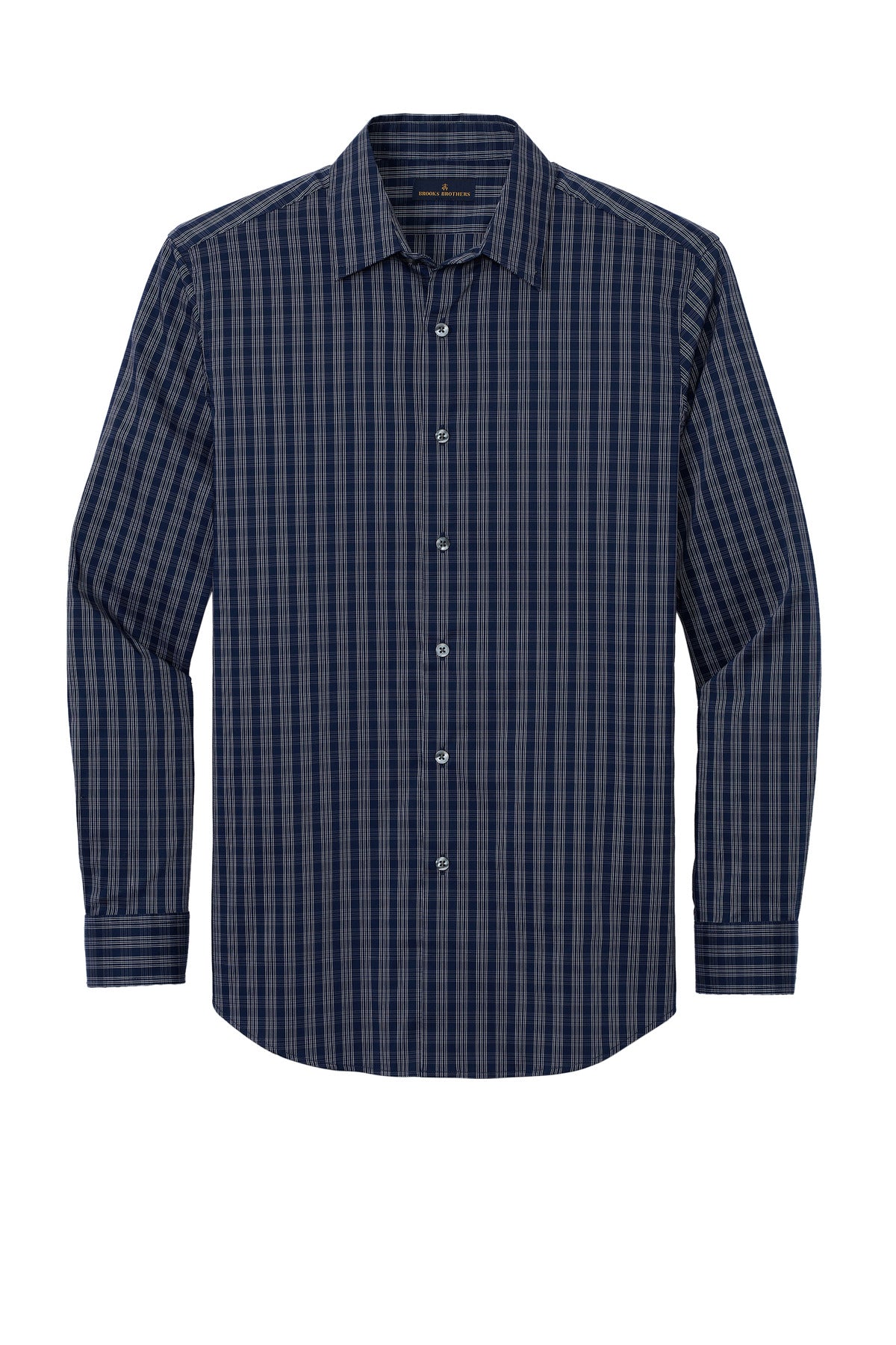 Brooks Brothers Tech Stretch Patterned Shirt - Navy Blazer/ White Grid Check