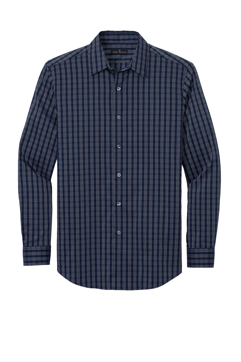 Brooks Brothers Tech Stretch Patterned Shirt - Navy Blazer/ White Grid Check