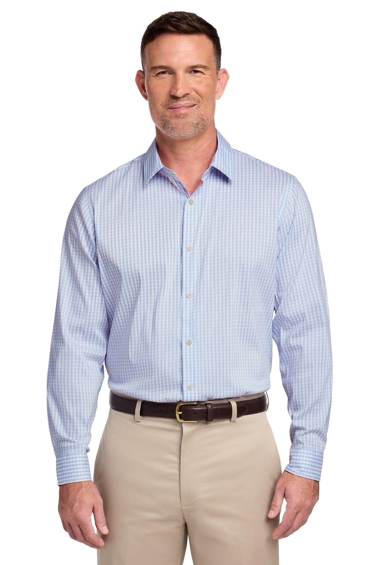 Brooks Brothers Tech Stretch Patterned Shirt - Newport Blue/ Pearl Pink Fine Check