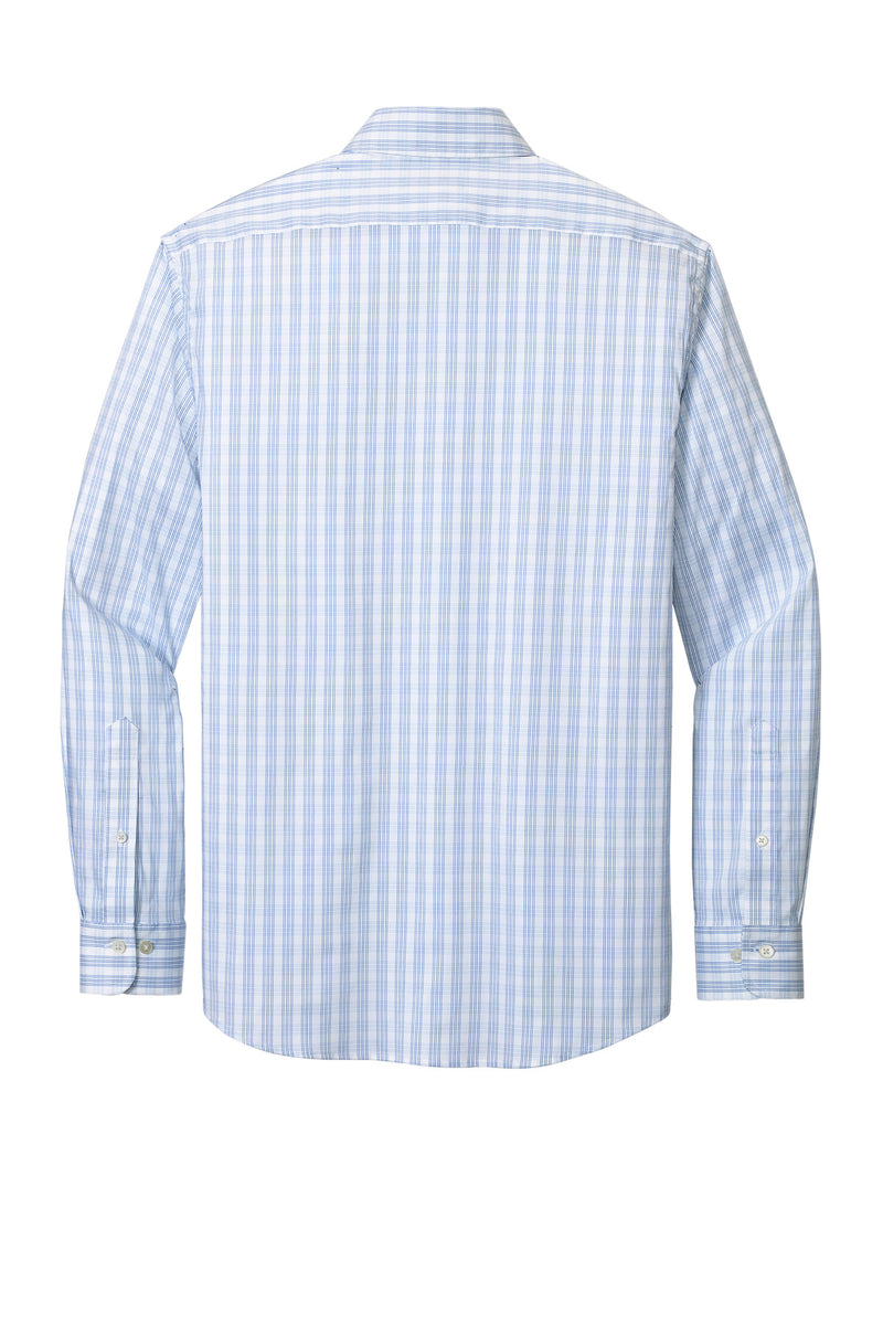 Brooks Brothers Tech Stretch Patterned Shirt - White/ Newport Blue Grid Check