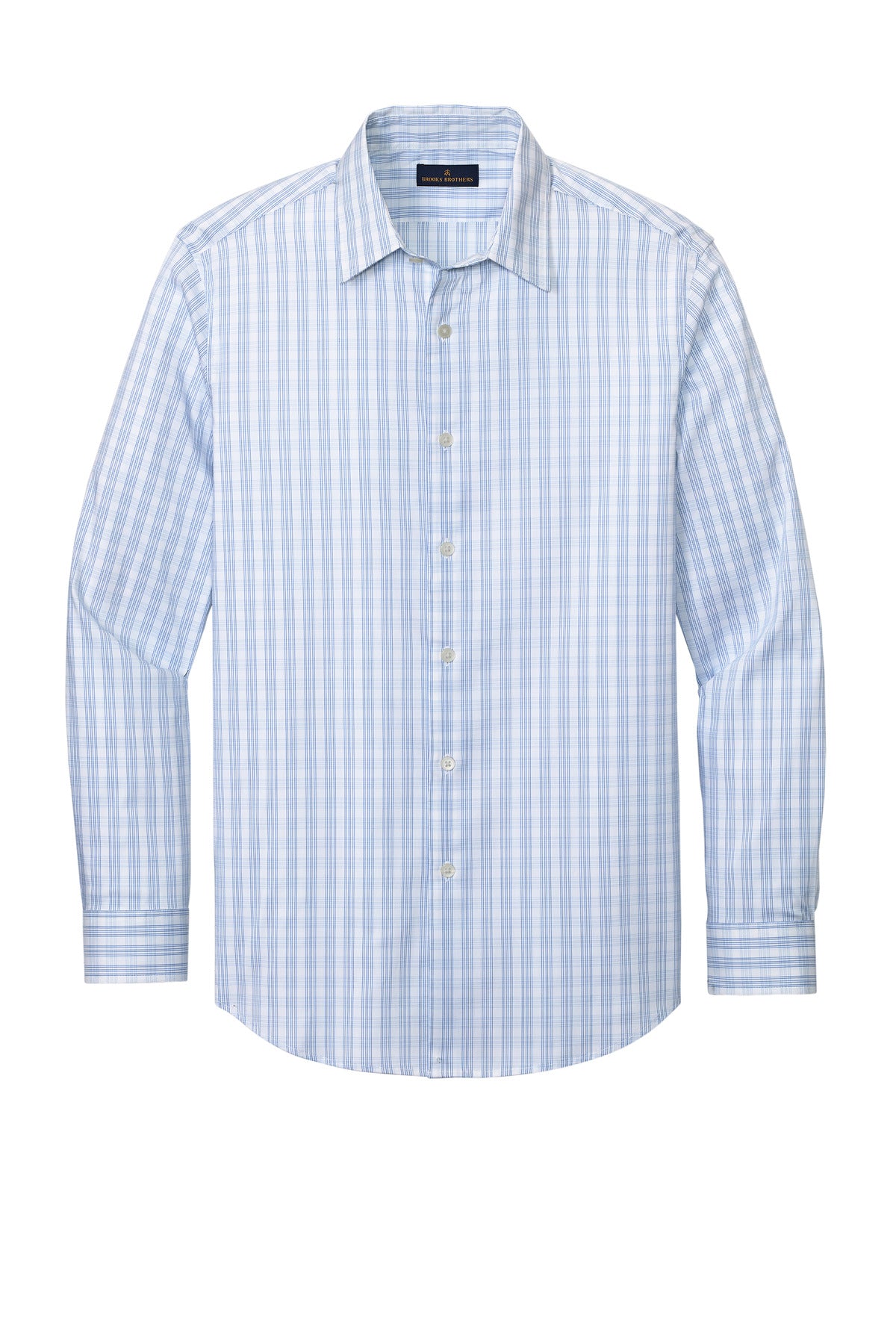 Brooks Brothers Tech Stretch Patterned Shirt - White/ Newport Blue Grid Check