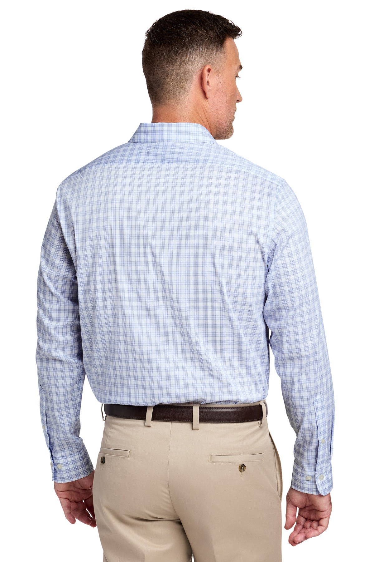 Brooks Brothers Tech Stretch Patterned Shirt - White/ Newport Blue Grid Check