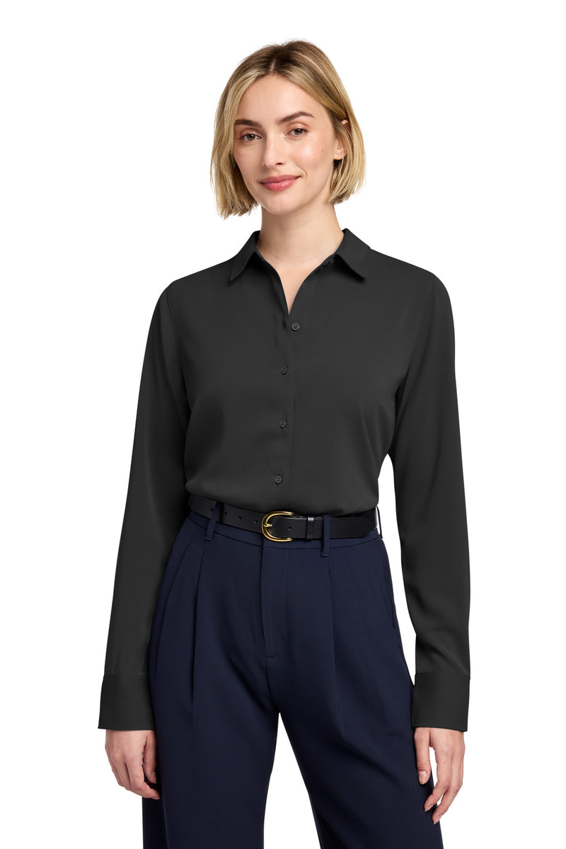 Brooks Brothers Women's Full-Button Satin Blouse - Deep Black