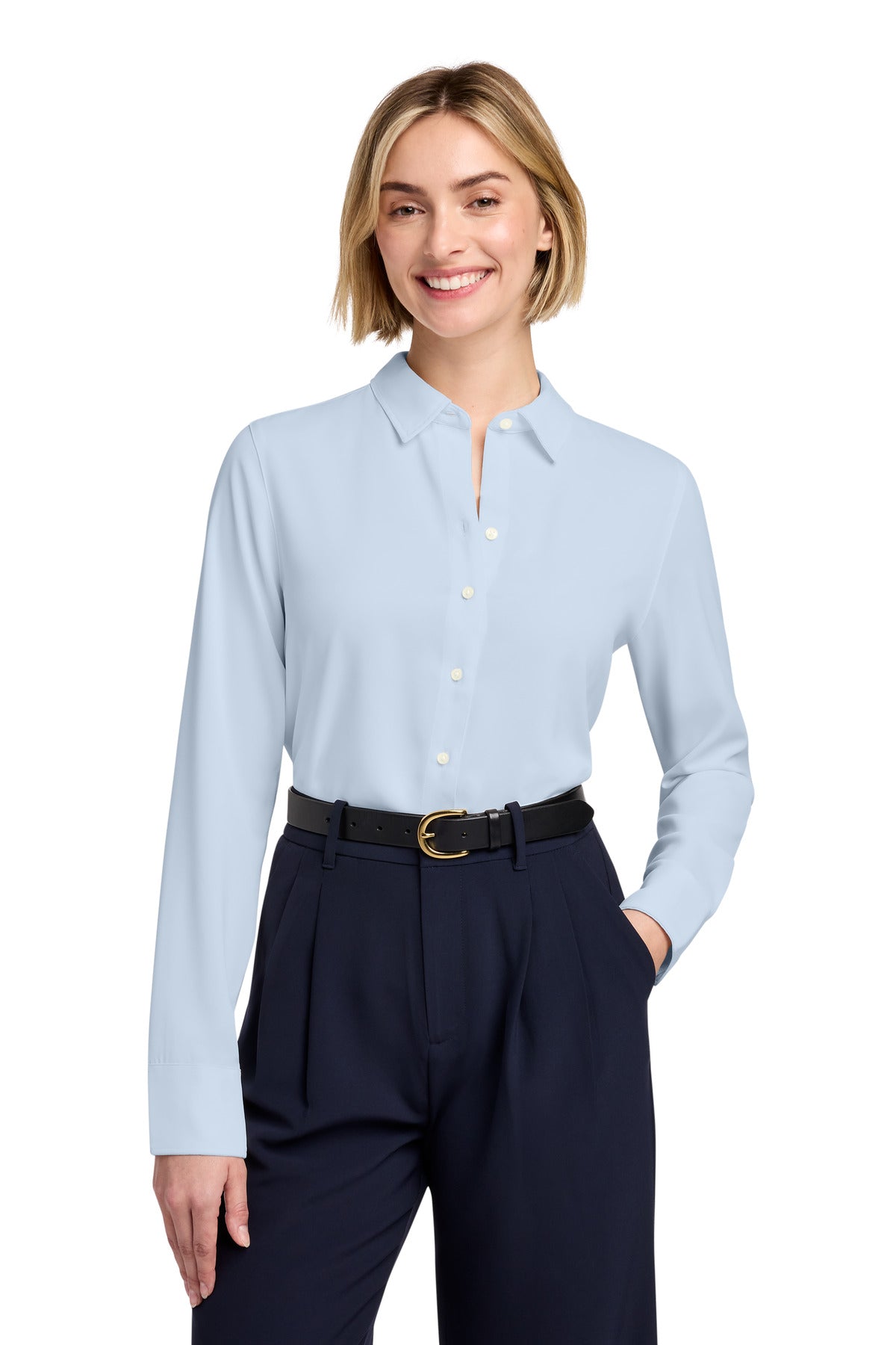Brooks Brothers Women's Full-Button Satin Blouse - Heritage Blue