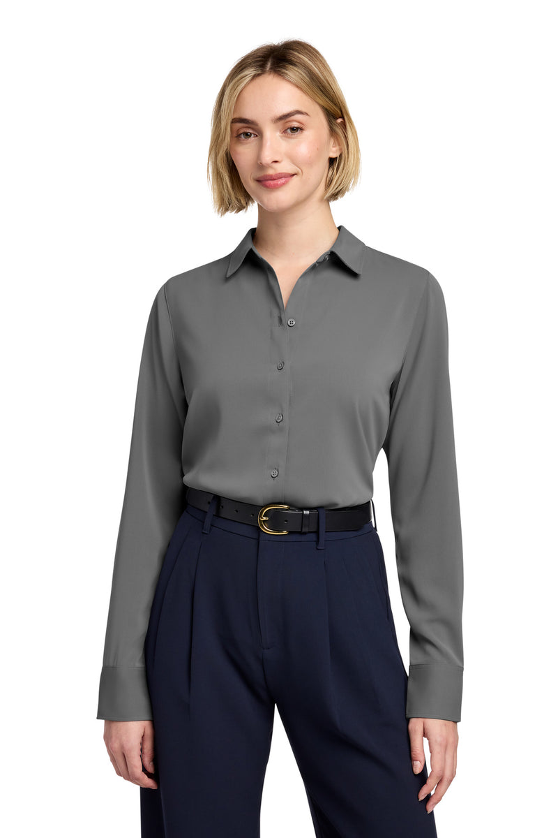 Brooks Brothers Women's Full-Button Satin Blouse - Shadow Grey