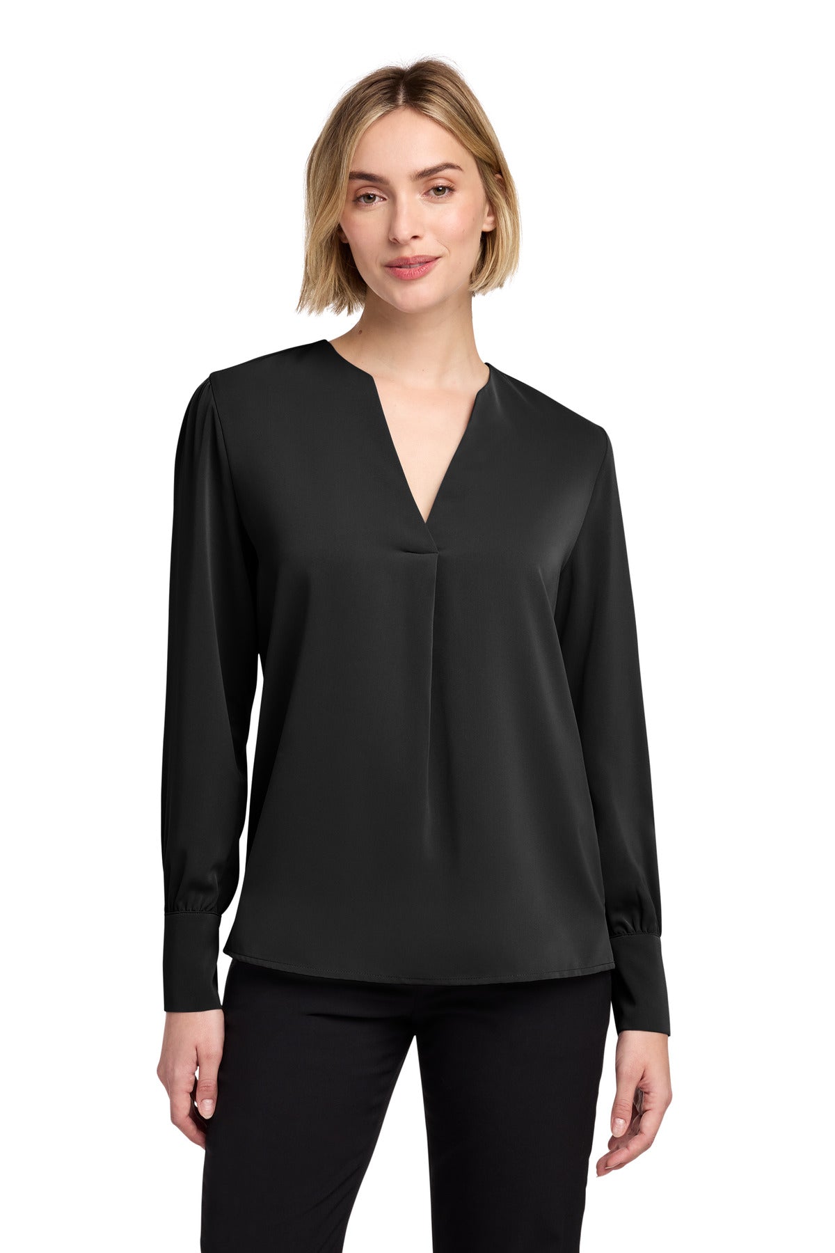 Brooks Brothers Women's Open-Neck Satin Blouse - Deep Black