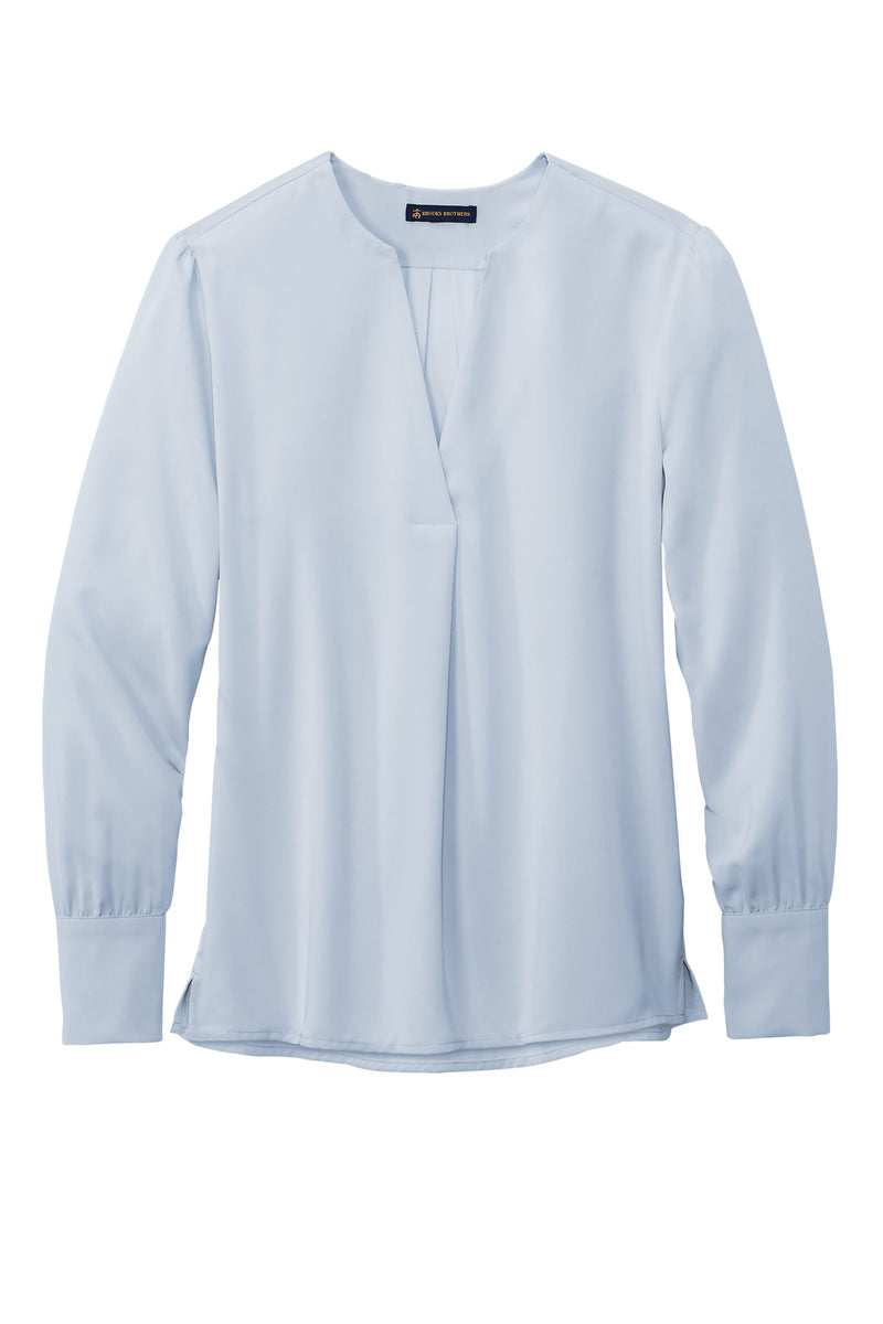 Brooks Brothers Women's Open-Neck Satin Blouse - Heritage Blue