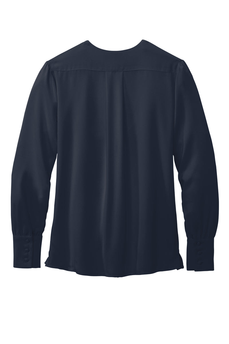 Brooks Brothers Women's Open-Neck Satin Blouse - Night Navy