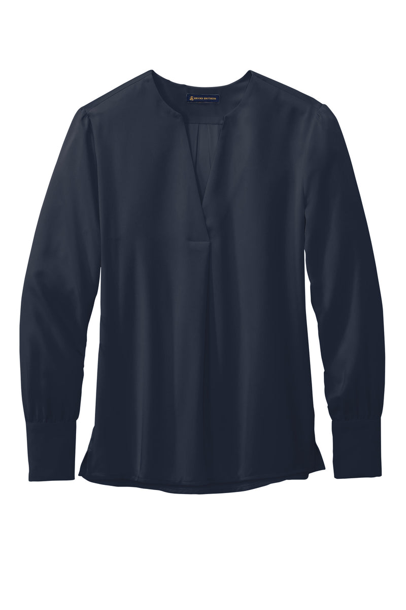 Brooks Brothers Women's Open-Neck Satin Blouse - Night Navy