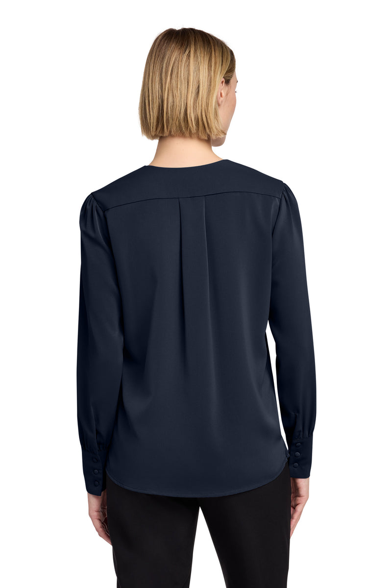 Brooks Brothers Women's Open-Neck Satin Blouse - Night Navy