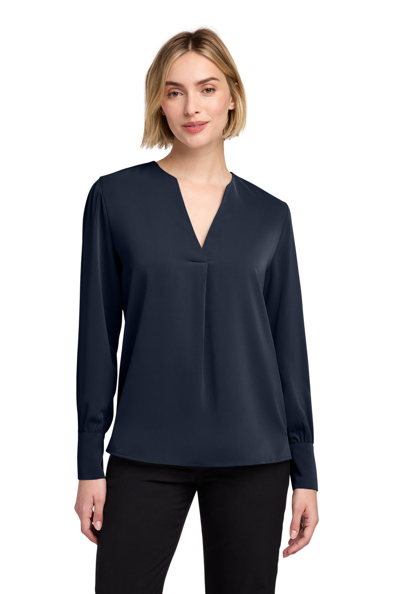 Brooks Brothers Women's Open-Neck Satin Blouse - Night Navy
