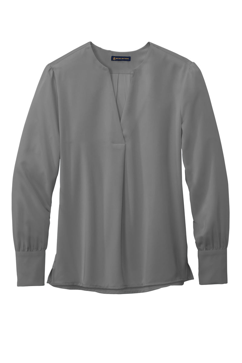 Brooks Brothers Women's Open-Neck Satin Blouse - Shadow Grey
